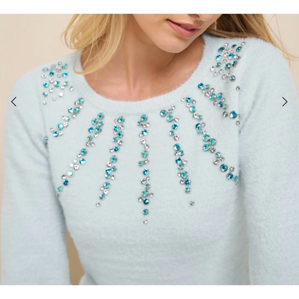 VENUS Sky Light Blue Jeweled Feather-Soft Long Sleeve Winter Sweater, XL - Picture 3 of 6